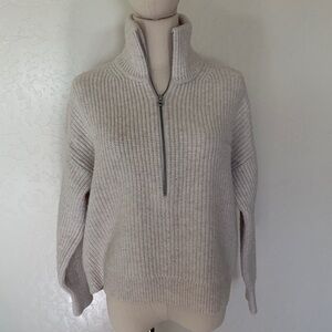 Everlane Cream Half-Zip Ribbed Sweater